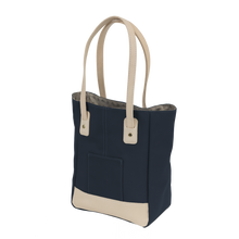 Load image into Gallery viewer, Alamo Heights Tote - Navy Coated Canvas Front Angle in Color &#39;Navy Coated Canvas&#39;
