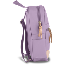 Load image into Gallery viewer, Mini Backpack - Lilac Coated Canvas Front Angle in Color &#39;Lilac Coated Canvas&#39;
