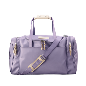 Medium Square Duffel - Lilac Coated Canvas Front Angle in Color 'Lilac Coated Canvas'