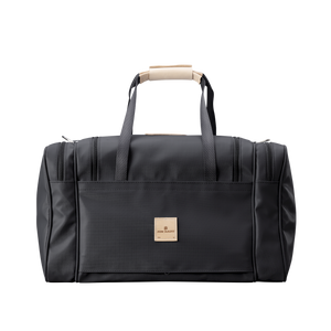 Medium Square Duffel - Black Coated Canvas Front Angle in Color 'Black Coated Canvas'
