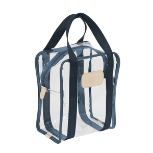 Clear Shag Bag - French Blue Webbing Front Angle in Color 'French Blue Webbing'