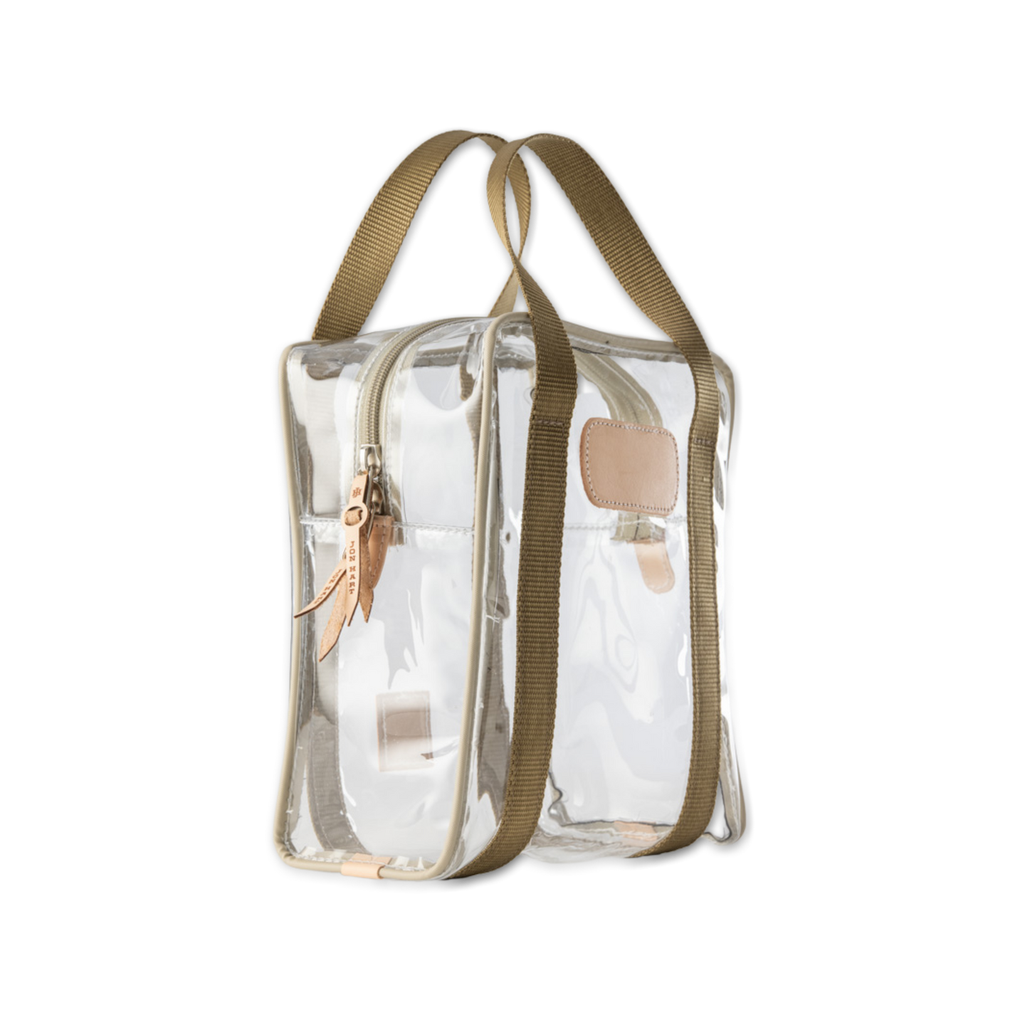 Quality made in America clear toiletry, hunting or golf ball bag with leather patch to personalize with initials or monogram
