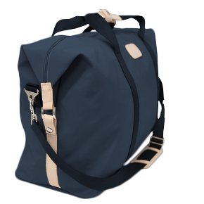 Weekender - Navy Coated Canvas Front Angle in Color 'Navy Coated Canvas'
