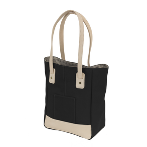 Alamo Heights Tote - Black Coated Canvas Front Angle in Color 'Black Coated Canvas'