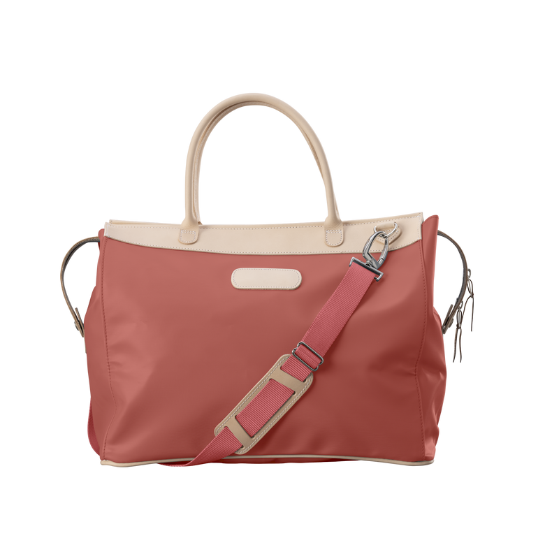Burleson Bag - Coral Coated Canvas Front Angle in Color 'Coral Coated Canvas'