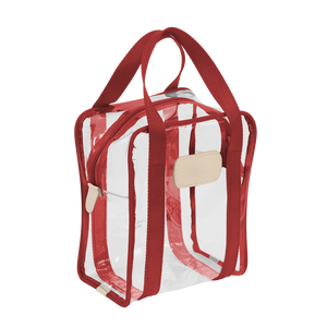 Clear Shag Bag - Red Webbing Front Angle in Color 'Red Webbing'