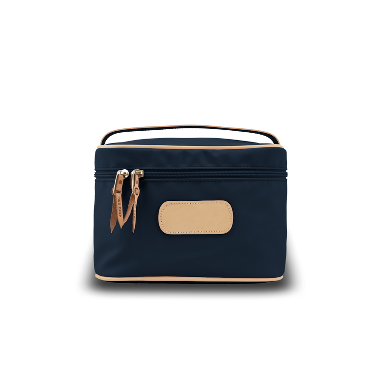 Makeup Case - Navy Coated Canvas Front Angle in Color 'Navy Coated Canvas'