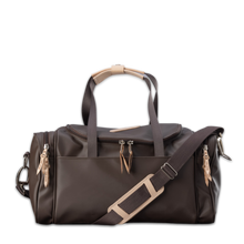 Load image into Gallery viewer, Quality made in America durable coated canvas small duffle bag with natural leather patch to personalize with initials or monogram
