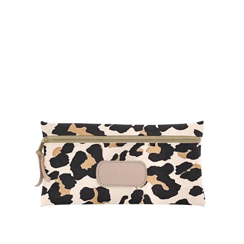 Large Pouch - Leopard Coated Canvas Front Angle in Color 'Leopard Coated Canvas'