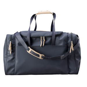 Large Square Duffel - Charcoal Coated Canvas Front Angle in Color 'Charcoal Coated Canvas'