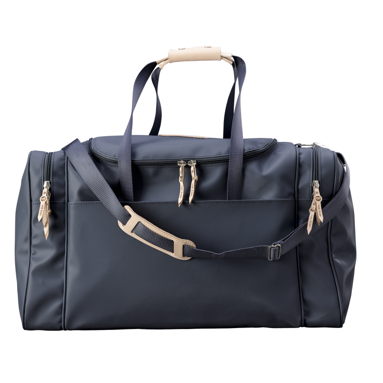 Large Square Duffel - Charcoal Coated Canvas Front Angle in Color 'Charcoal Coated Canvas'