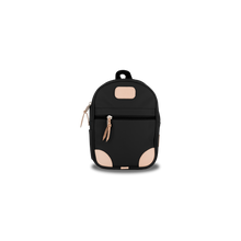 Load image into Gallery viewer, Mini Backpack - Black Coated Canvas Front Angle in Color &#39;Black Coated Canvas&#39;

