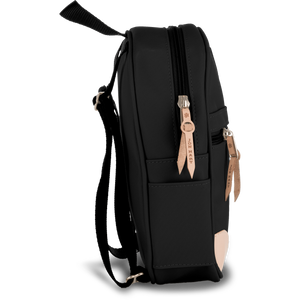 Mini Backpack - Black Coated Canvas Front Angle in Color 'Black Coated Canvas'