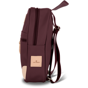 Mini Backpack - Burgundy Coated Canvas Front Angle in Color 'Burgundy Coated Canvas'