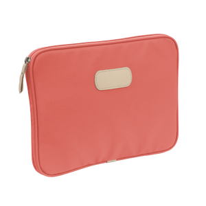 13" Computer Case - Coral Coated Canvas Front Angle in Color 'Coral Coated Canvas'
