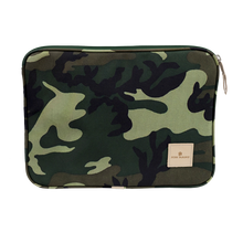 Load image into Gallery viewer, 13&quot; Computer Case - Classic Camo Coated Canvas Front Angle in Color &#39;Classic Camo Coated Canvas&#39;

