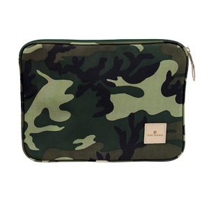 13" Computer Case - Classic Camo Coated Canvas Front Angle in Color 'Classic Camo Coated Canvas'