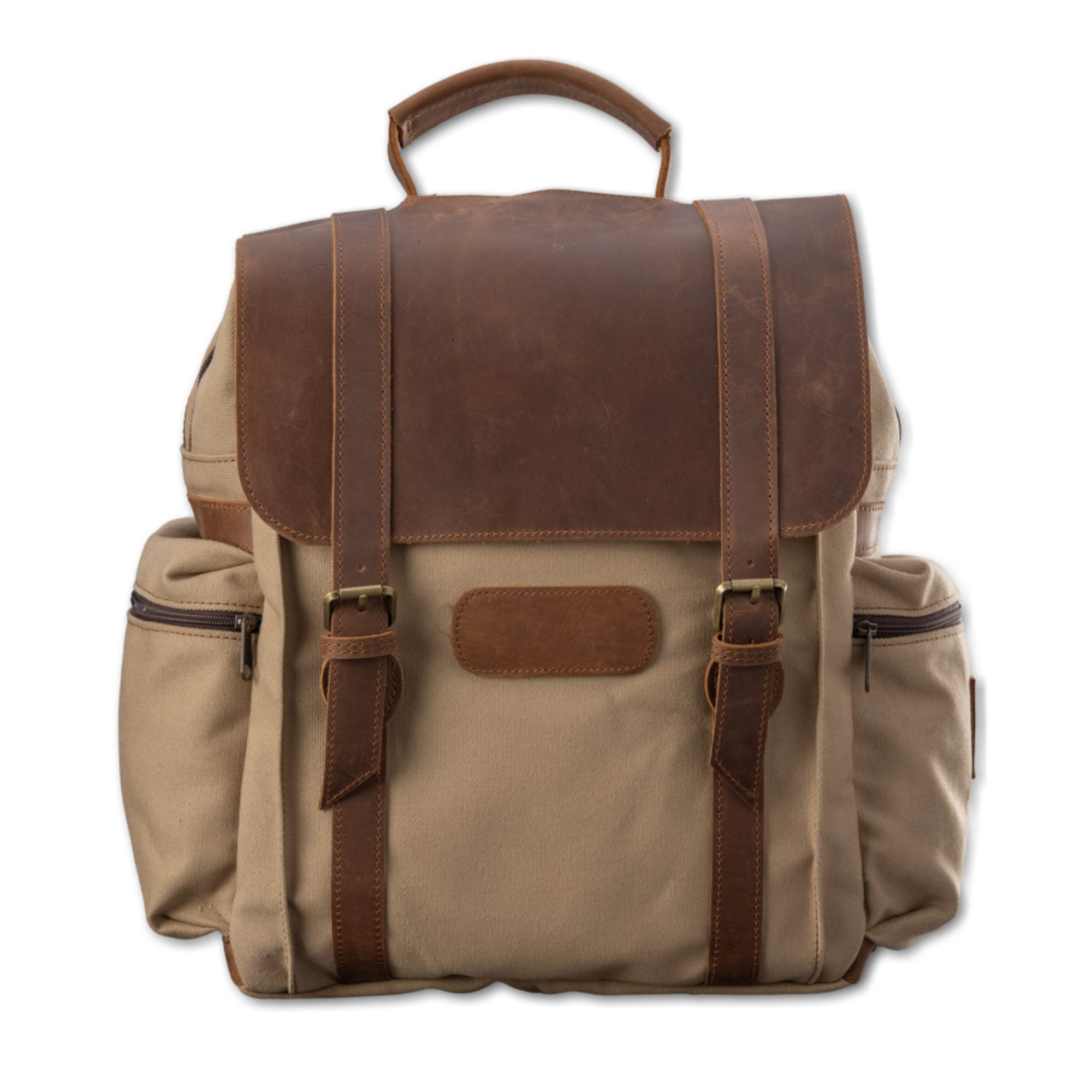 Quality made in America cotton canvas and oiled leather computer backpack to personalize with initials or monogram