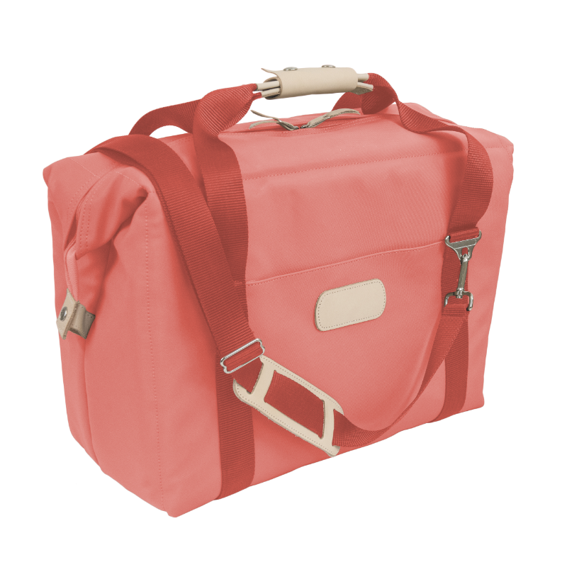 Large Cooler - Coral Coated Canvas Front Angle in Color 'Coral Coated Canvas'