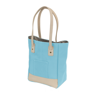 Alamo Heights Tote - Ocean Blue Coated Canvas Front Angle in Color 'Ocean Blue Coated Canvas'