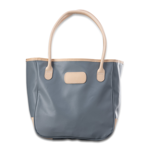 Quality made in America lined durable coated canvas shoulder tote bag with natural leather patch to personalize with initials or monogram