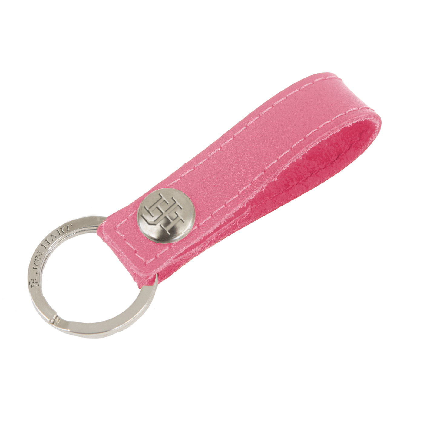Key Ring - Hot Pink Leather Front Angle in Color 'Hot Pink Leather'