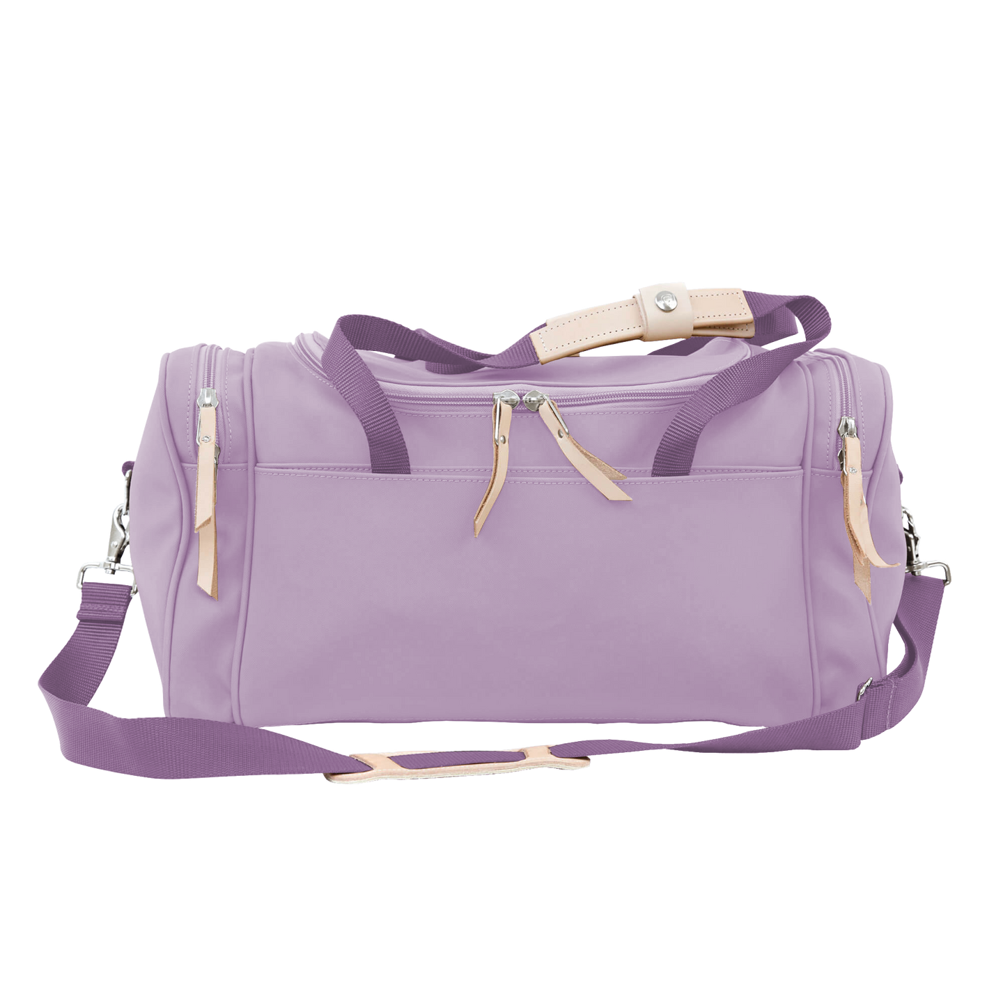 Small Square Duffel - Lilac Coated Canvas Front Angle in Color 'Lilac Coated Canvas'