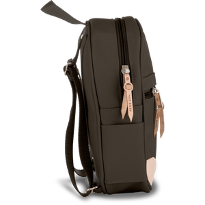 Mini Backpack - Espresso Coated Canvas Front Angle in Color 'Espresso Coated Canvas'