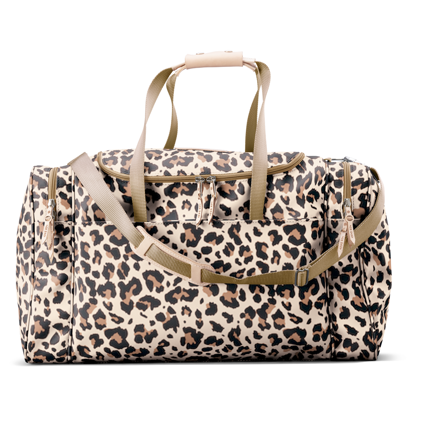Large Square Duffel - Leopard Coated Canvas Front Angle in Color 'Leopard Coated Canvas'
