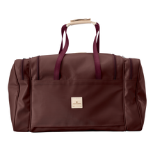Load image into Gallery viewer, Large Square Duffel - Burgundy Coated Canvas Front Angle in Color &#39;Burgundy Coated Canvas&#39;
