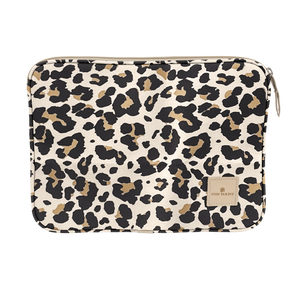 15" Computer Case - Leopard Coated Canvas Front Angle in Color 'Leopard Coated Canvas'