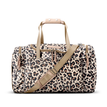 Load image into Gallery viewer, Medium Square Duffel - Leopard Coated Canvas Front Angle in Color &#39;Leopard Coated Canvas&#39;
