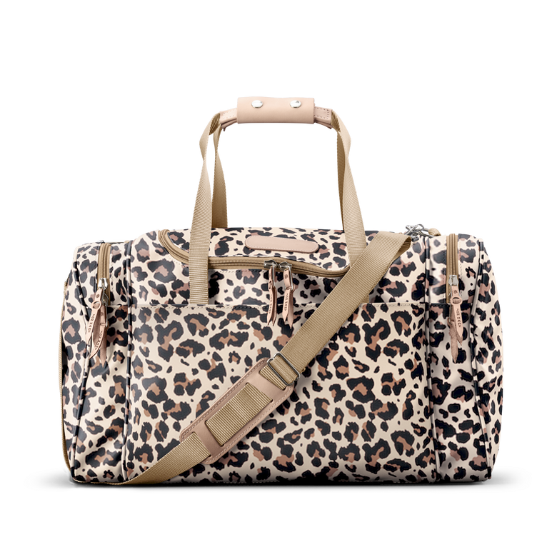 Medium Square Duffel - Leopard Coated Canvas Front Angle in Color 'Leopard Coated Canvas'