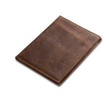 Load image into Gallery viewer, Quality made in America oiled leather folder padfolio with pockets and notepad to personalize with initials or monogram

