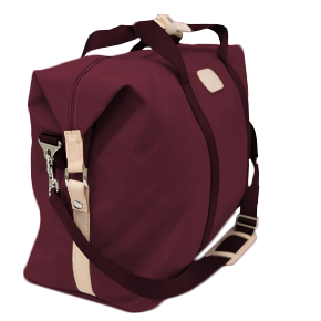 Weekender - Burgundy Coated Canvas Front Angle in Color 'Burgundy Coated Canvas'