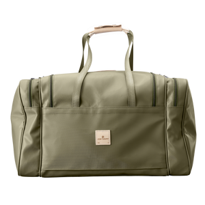 Large Square Duffel - Moss Coated Canvas Front Angle in Color 'Moss Coated Canvas'