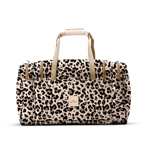 Medium Square Duffel - Leopard Coated Canvas Front Angle in Color 'Leopard Coated Canvas'