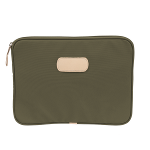 13" Computer Case - Moss Coated Canvas Front Angle in Color 'Moss Coated Canvas'