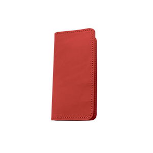 Wood Wallet - Salmon Leather Front Angle in Color 'Salmon Leather'