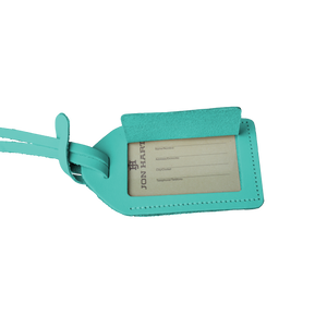 Luggage Tag - Caribbean Leather Front Angle in Color 'Caribbean Leather'