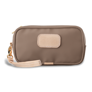 Wristlet - Saddle Coated Canvas Front Angle in Color 'Saddle Coated Canvas'