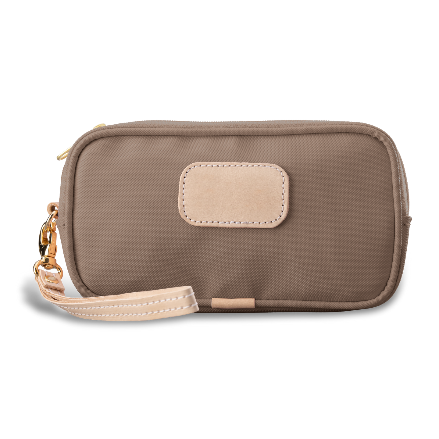 Wristlet - Saddle Coated Canvas Front Angle in Color 'Saddle Coated Canvas'