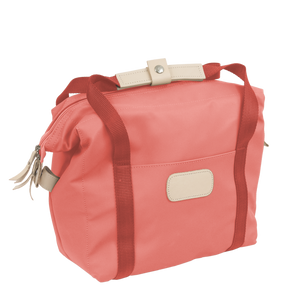Cooler - Coral Coated Canvas Front Angle in Color 'Coral Coated Canvas'