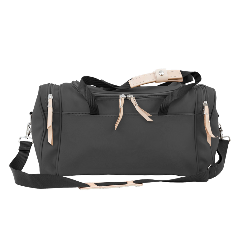 Small Square Duffel - Charcoal Coated Canvas Front Angle in Color 'Charcoal Coated Canvas'