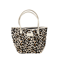 Load image into Gallery viewer, Medium Holiday Tote - Leopard Coated Canvas Front Angle in Color &#39;Leopard Coated Canvas&#39;
