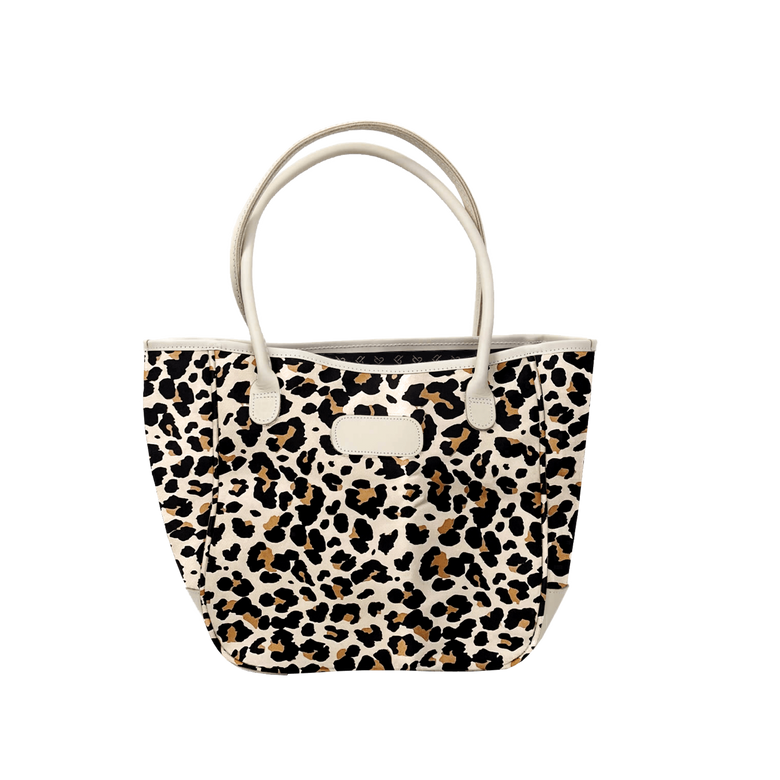 Medium Holiday Tote - Leopard Coated Canvas Front Angle in Color 'Leopard Coated Canvas'