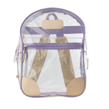 Load image into Gallery viewer, Clear Backpack - Lilac Front Angle in Color &#39;Lilac Webbing&#39;

