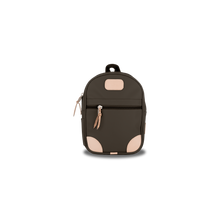 Load image into Gallery viewer, Mini Backpack - Espresso Coated Canvas Front Angle in Color &#39;Espresso Coated Canvas&#39;
