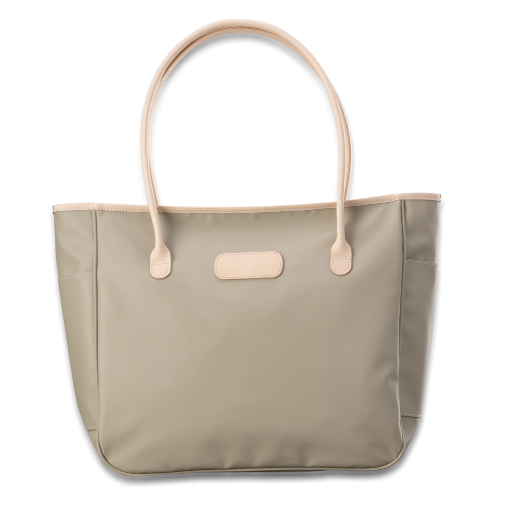 Quality made in America durable coated canvas large shoulder tote bag with natural leather patch to personalize with initials or monogram