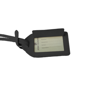 Luggage Tag - Black Leather Front Angle in Color 'Black Leather'